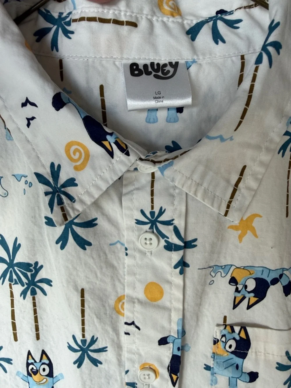 Bluey Boys' Short Sleeve Button-Down Shirt - White with Blue Print - Picture 5 of 9
